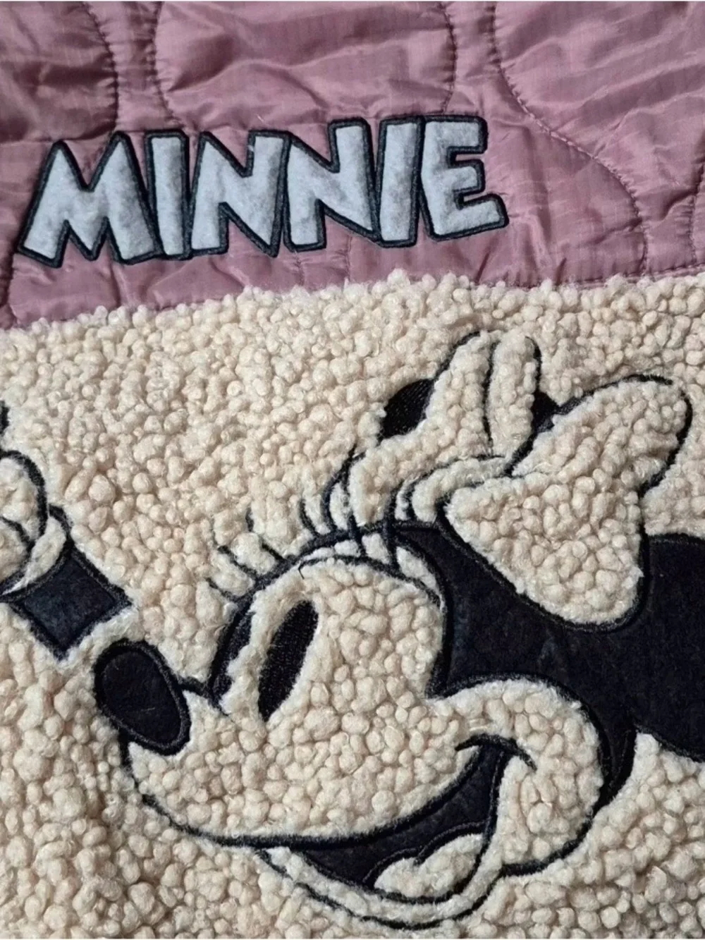 Zara Pink Quilted Jacket with Cream Sherpa Minnie Panel